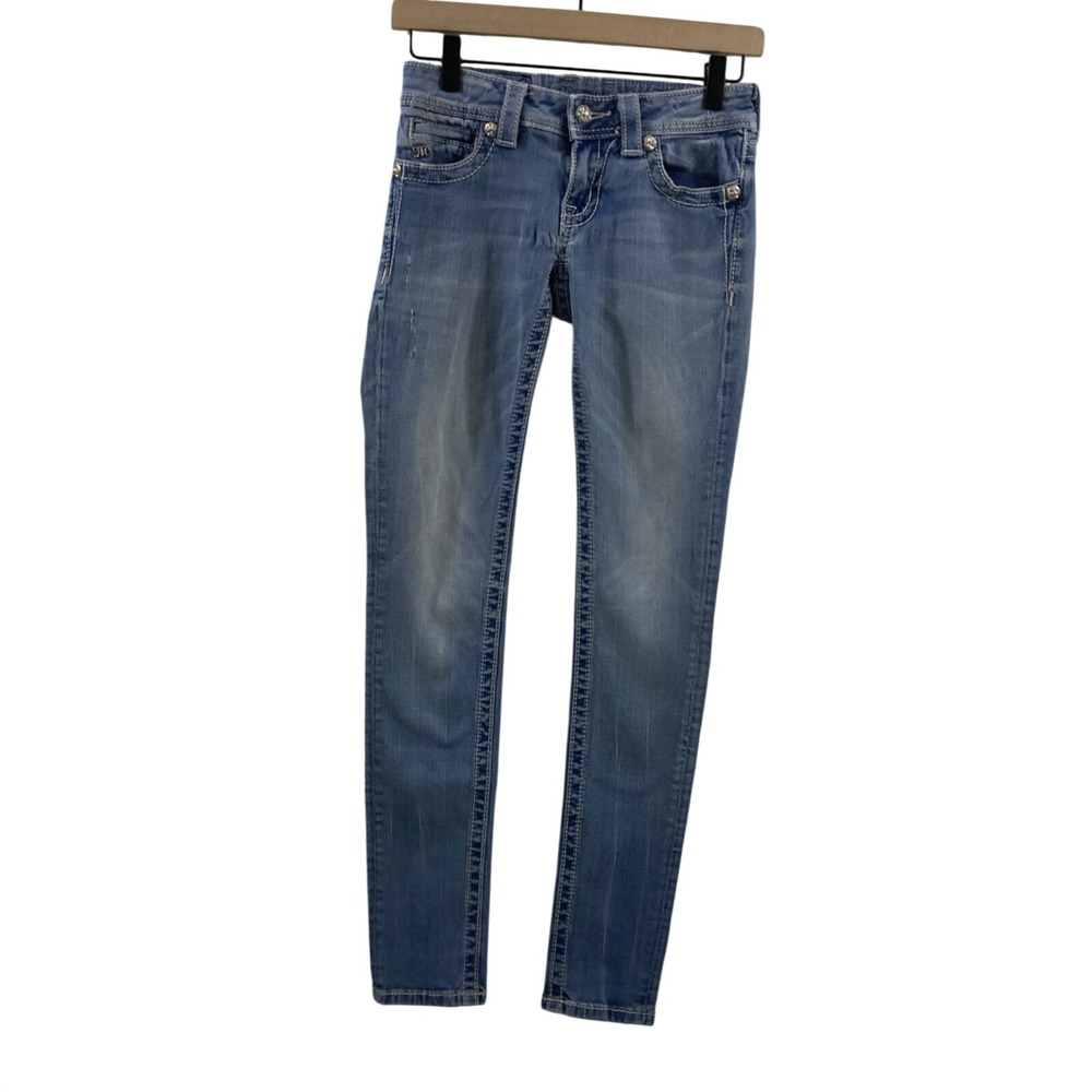 Miss Me Women 25 Blue Jeans Skinny style JP5117518 Hole at Back Belt Loop Pics